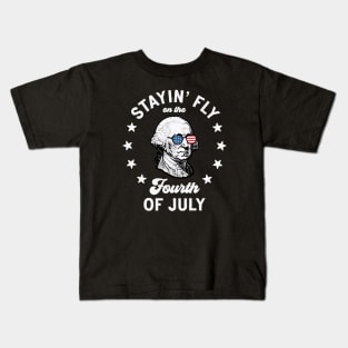 Stayin' Fly On The 4th Of July: George Washington in Funny Patriotic Sunglasses Kids T-Shirt